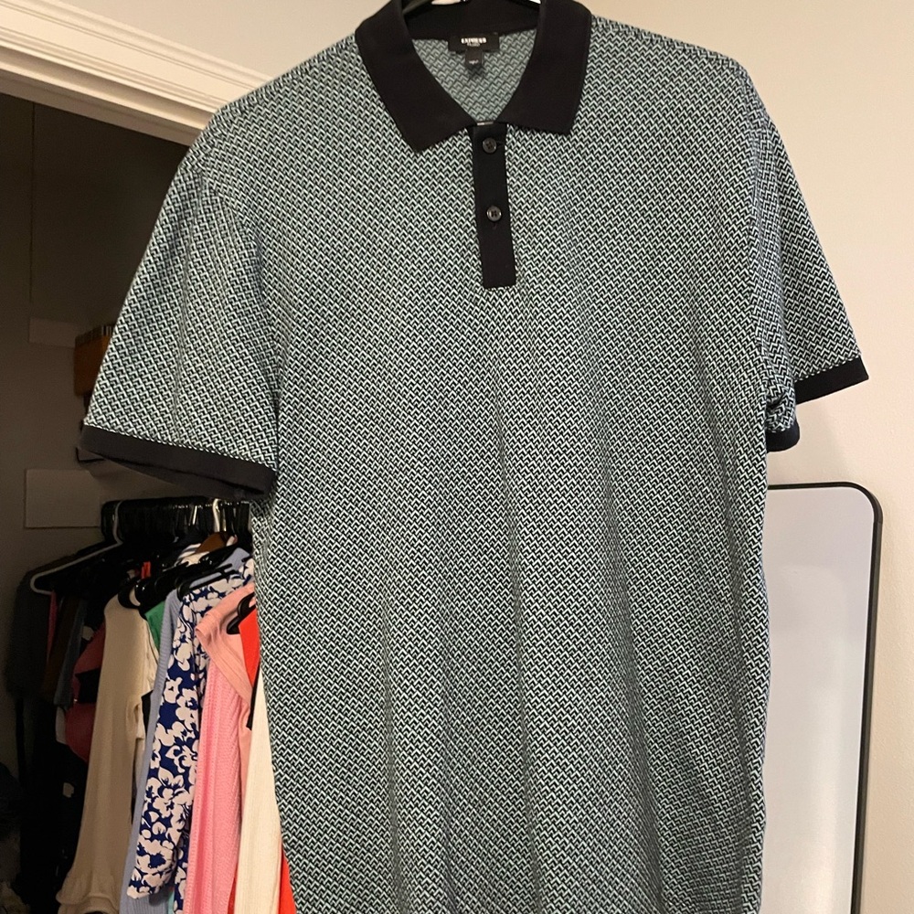 Express Green Vintage Pattern Polo Shirt